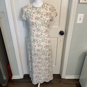 Lauren Ralph Lauren 100% Silk Floral Dress Cottage Core Midi Sz 8P Garden Party
